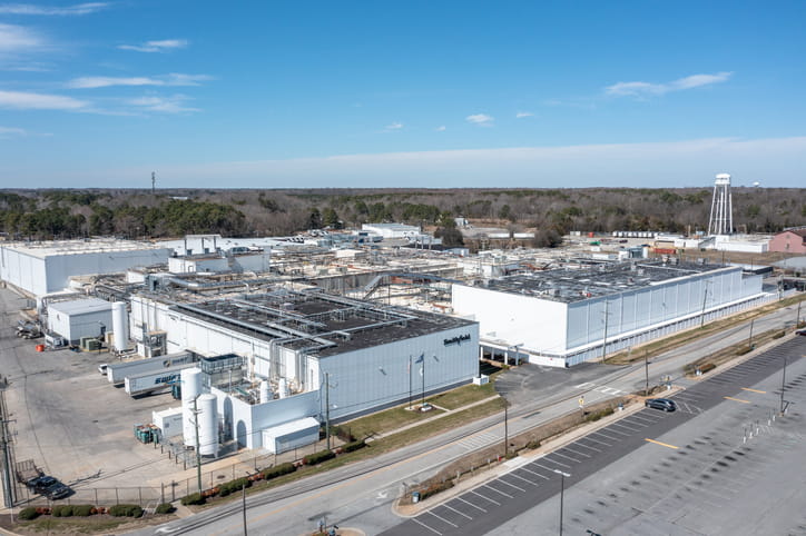 Aerial view of company factory