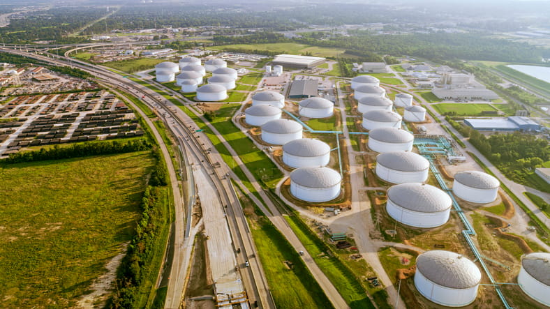 aerial view of an oil refinery