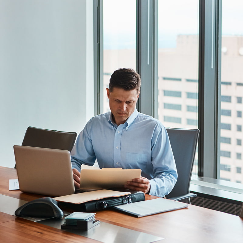 businessman reviewing reports
